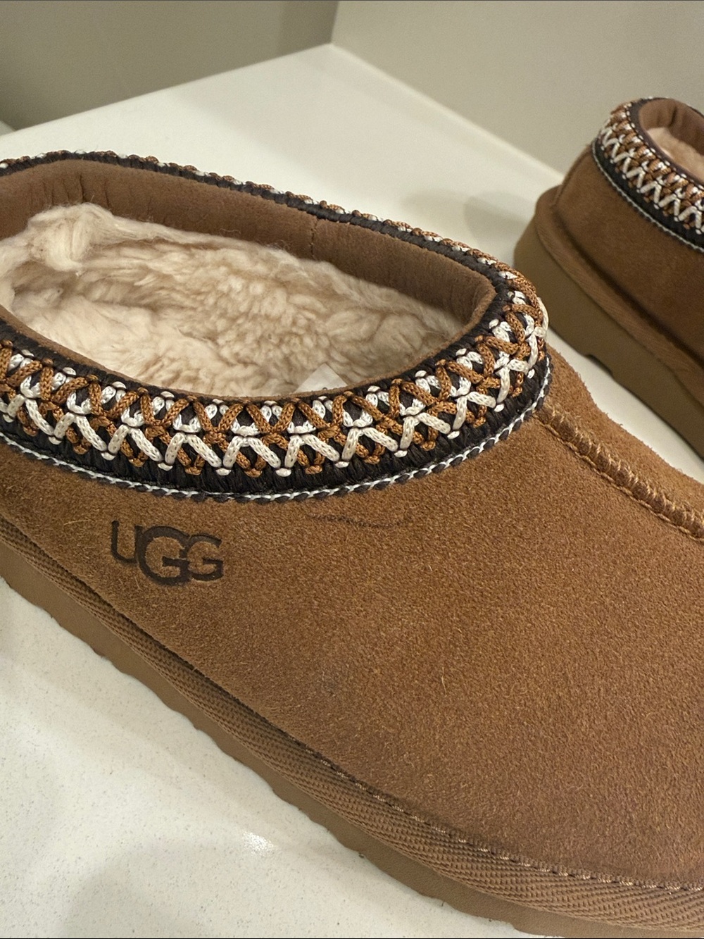 UGG Tasman II Chestnut Brown Suede Shearling Clog Slippers - Picture 2 of 7